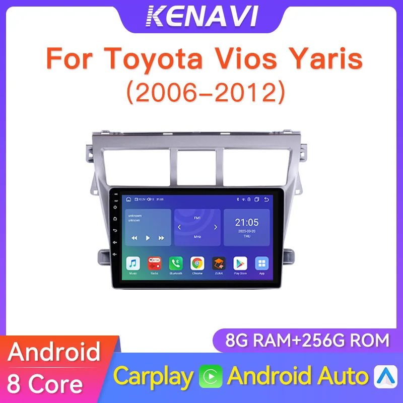 Car Stereo Radio Multimedia Player For Toyota Vios Yaris 2007 2008-2012 GPS RDS FM Wireless Carplay Android Auto 2Din Head Unit