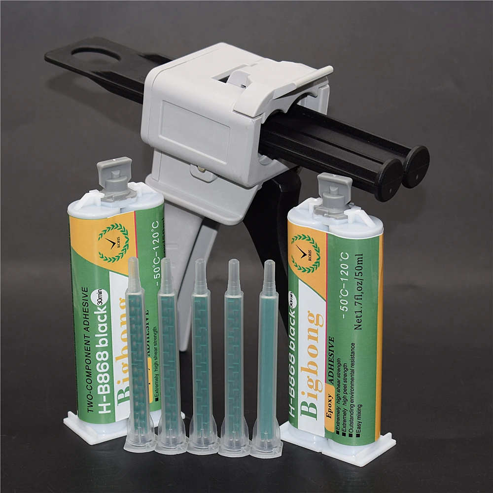 5 Stück statische Mischdüsen & 2 Stück 50ml Epoxidharzkleber für hohe Temperaturen -50 ℃ -120 ℃ 1:1 Schwarzer AB-Kleber & 50ml 1:1 AB-Klebepistolen – Detail 4