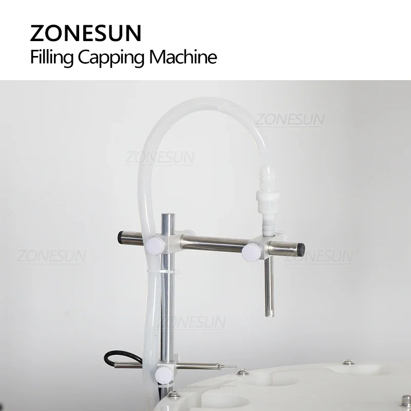 ZONESUN ZS-AFC1S Mesin Capping Pengisian Pompa Magnetik Kemasan Botol Cairan dengan Konveyor Meja Putar Lini Produksi Kecil