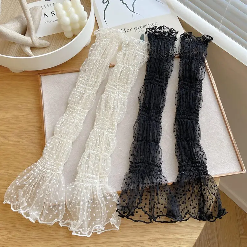 Women Thin Lace Breathable Arm Sleeves Cover Lolita Mesh Fingerless Gloves Long Arm Sleeve Sunscreen Black Driving Accessories