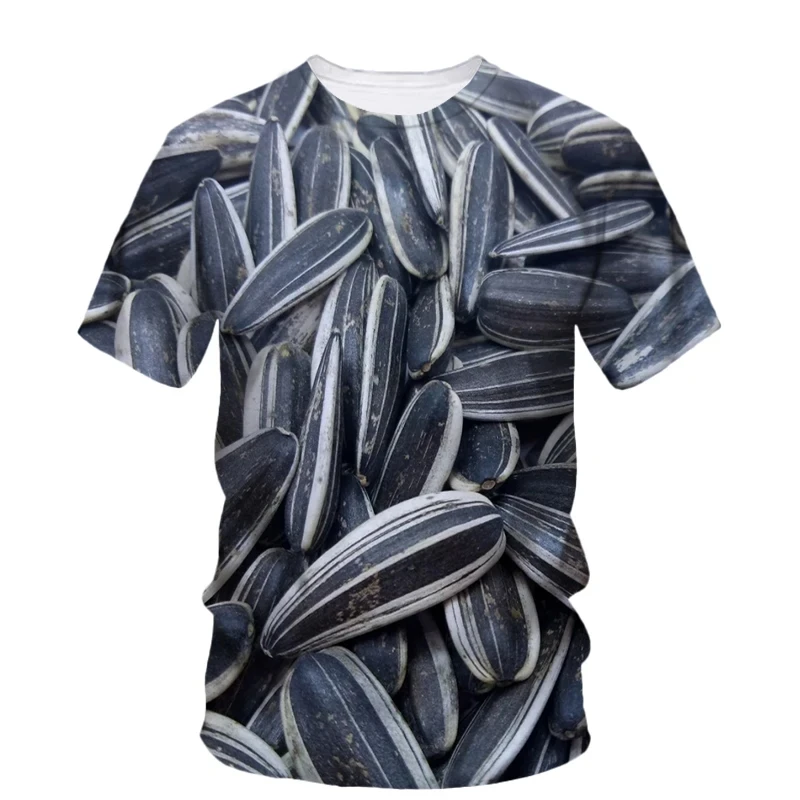Hip Hop Personality Peanut Sunflower Seed Pattern 3d Printing Funny Men's Short Sleeve T-Shirt Fashion New Creative Quality Top