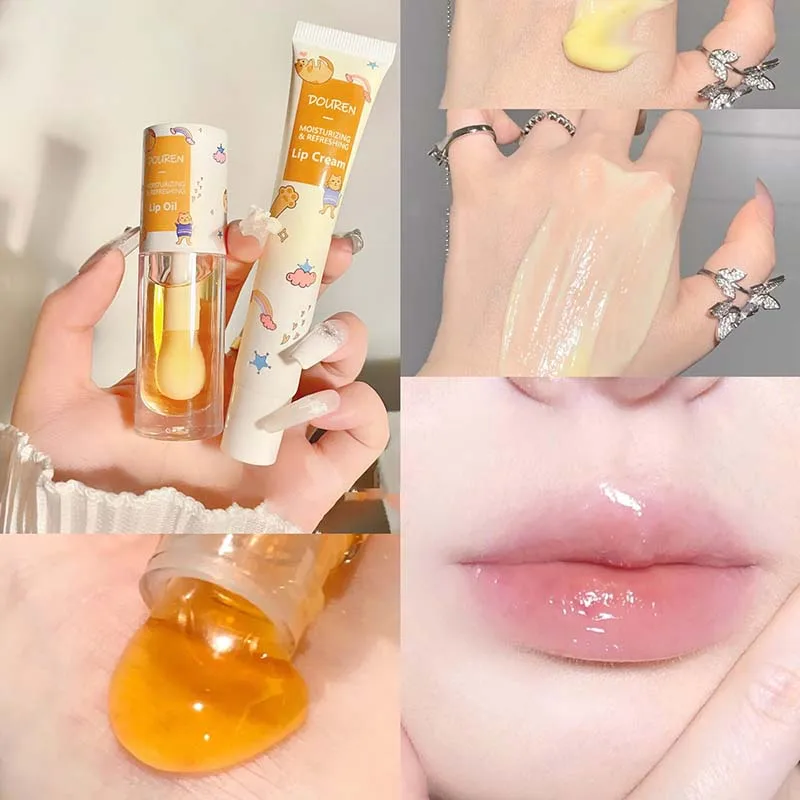 Honey Lip Oil Lip Cream Fade lines Non Sticky Moisturizes Reduce Wrinkles Vitamin E Tint Balm Plumper Repair Care Serum