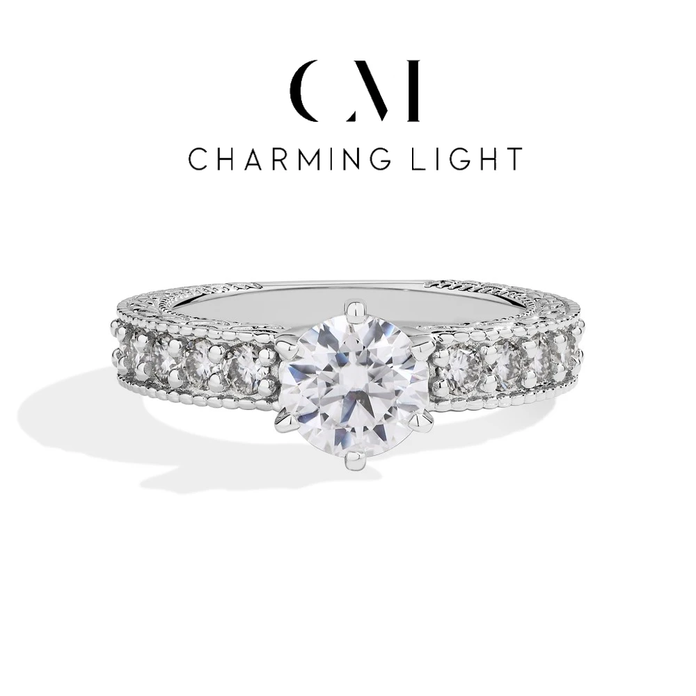 

Charming Customize 1.2ct Full Moissanite Six-claw Ring Round Cut 925 Sterling Silver For Women Classic Engagement Fine Jewelry