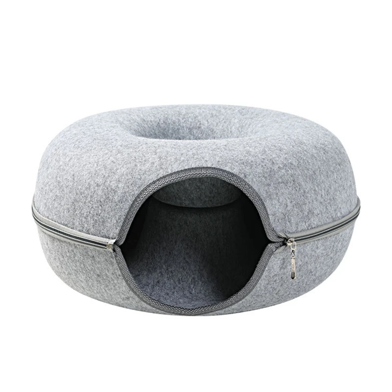 Cat Tunnel Bed Zipper Closure Detachable Playing Tube Condo Toy with Peep Hole Soft Felt Hideout for Kitten Small DropShipping