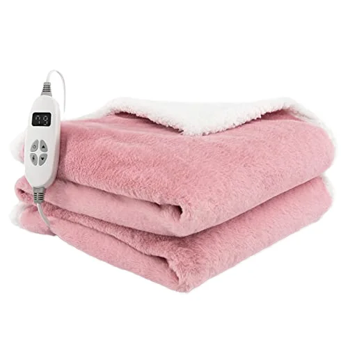 Modern Portable Heated Throw Blanket Reversible Sherpa Faux Rabbit Fur 10 Heat Levels 9H Timer Auto-Off Machine Electric