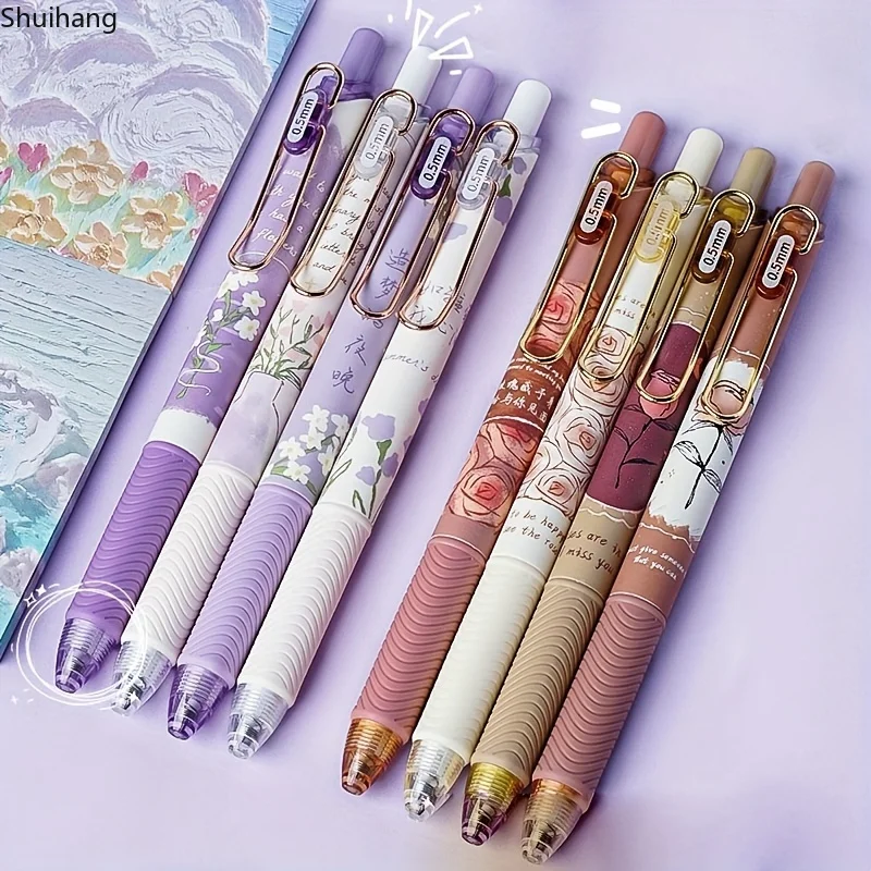 4pcs 0.5mm Vintage Rose Series Gel Pens - Perfect for Writing, Painting, and School/Office Use!