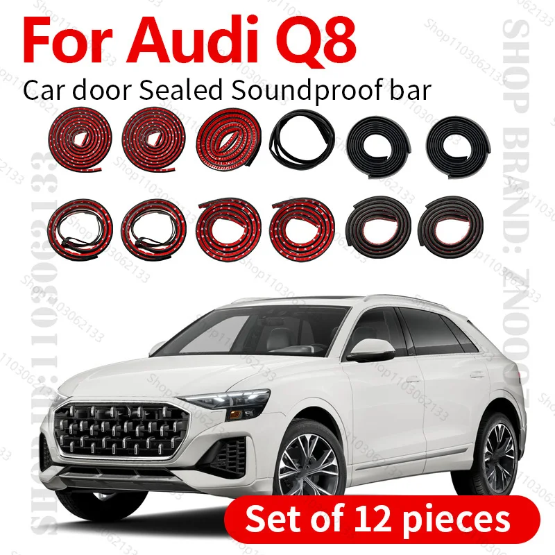 

Для 2018-2025 Audi Q8 4M уплотнительная лента для двери автомобиля, резиновая двухслойная уплотнительная лента, звукоизоляционная пылезащитная уплотнительная лента, набор из 12 шт.