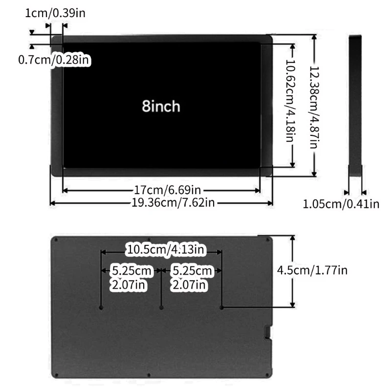 Monitores USB IPS 8" 1920x800P para exibição dados desempenho PC com temperatura, economia energia