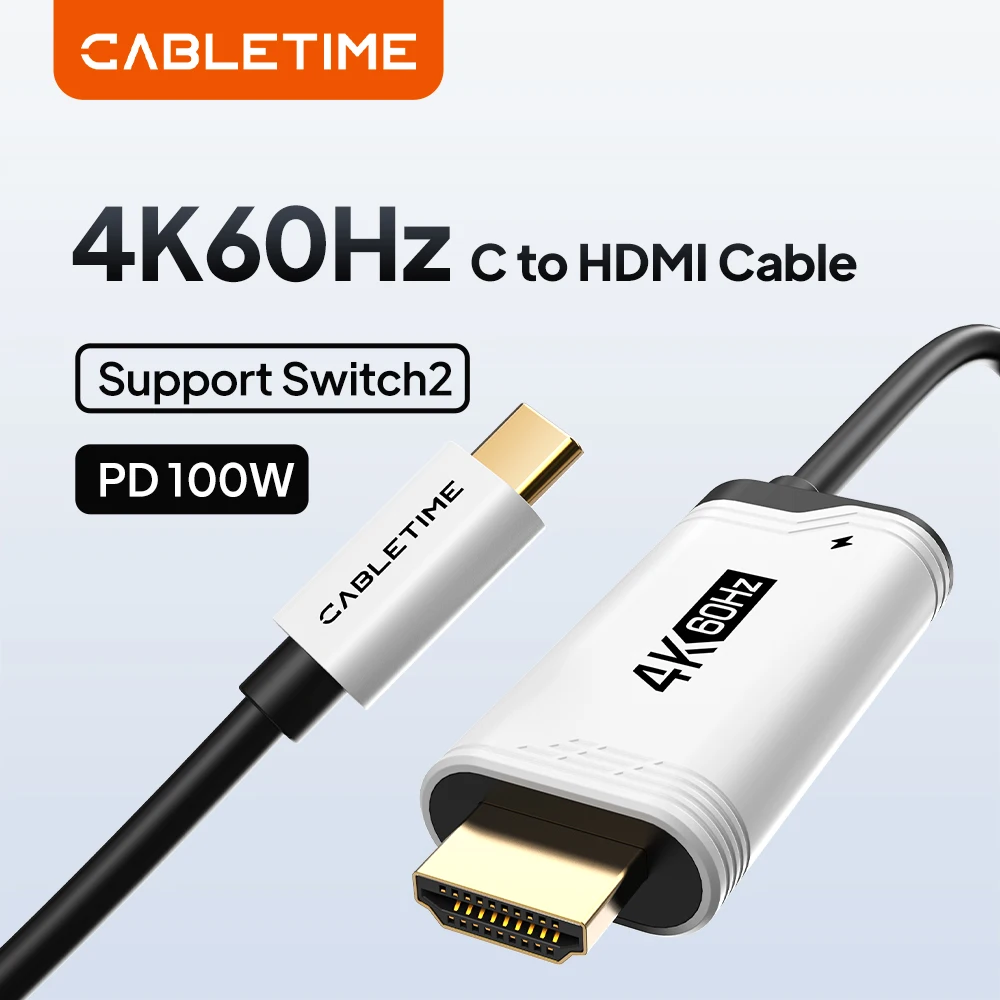 CABLETIME USB C to HDMI Cable for Nintendo Switch 2 1 OLED PD 100W 4K 60HZ Type C to HDMI Cable Adapter Prefect for Laptop PS4/5