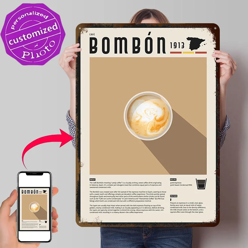 Póster de Café Bombon, Letreros Metálicos Retro Impresos en 3D, Decoración de Pared Personalizada, Regalo para Decoración de Habitaciones, Accesorios de Garaje, Arte