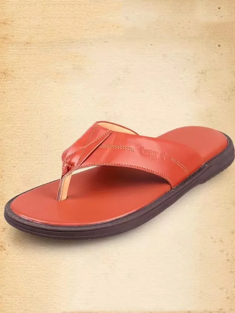 Outside Summer Mens Clip Toe Casual Shoes Genuine Leather Slippers British Style Non-Slip Flat Flip Flops Male Beach Slippers