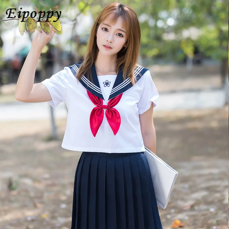 Damski letni zestaw w stylu college'u JK Uniform Sakura z haftem