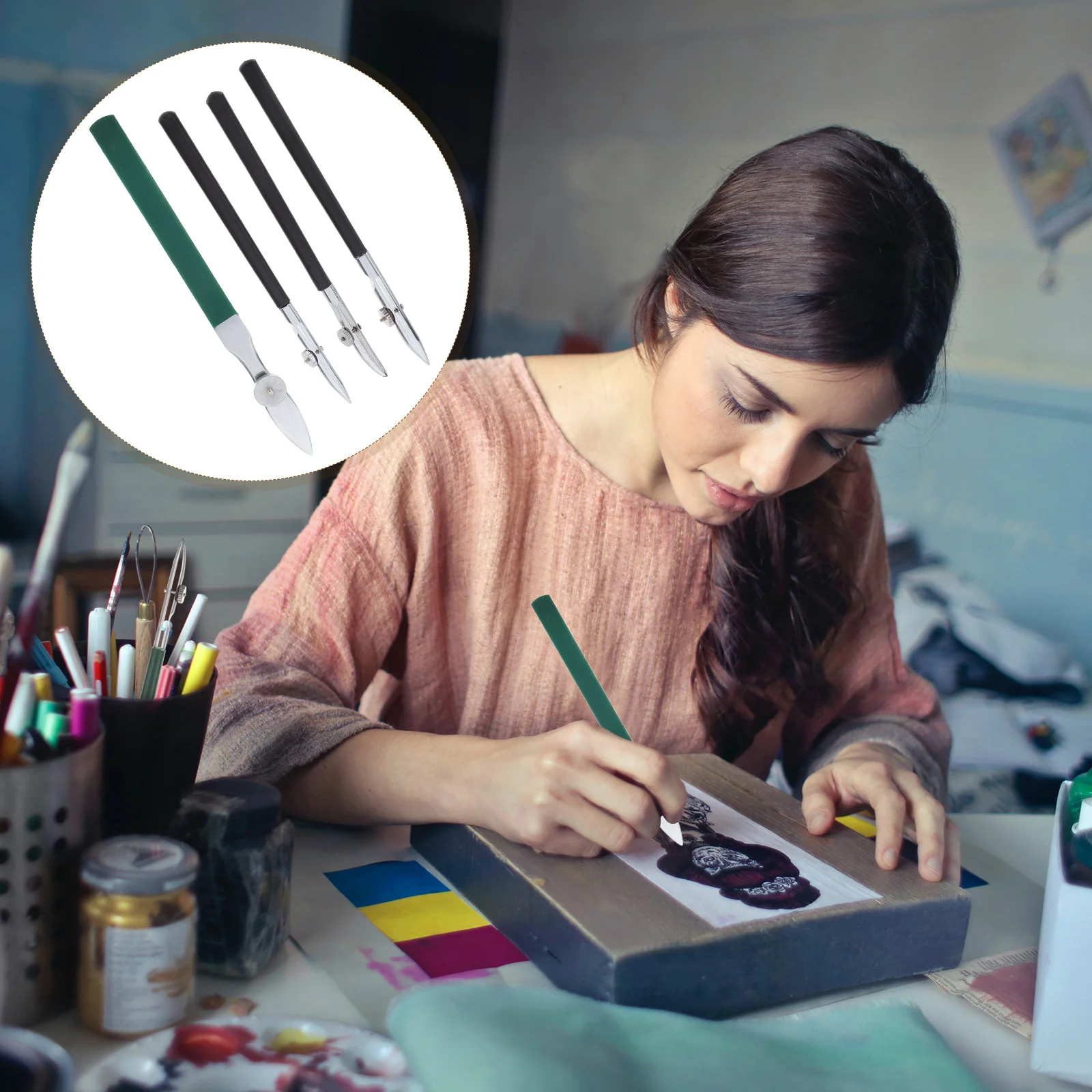 4本入り細線画ペン、マスキング液描画用、直線を描くのに快適なグリップ、芸術的ニーズ向けの細線画ペン