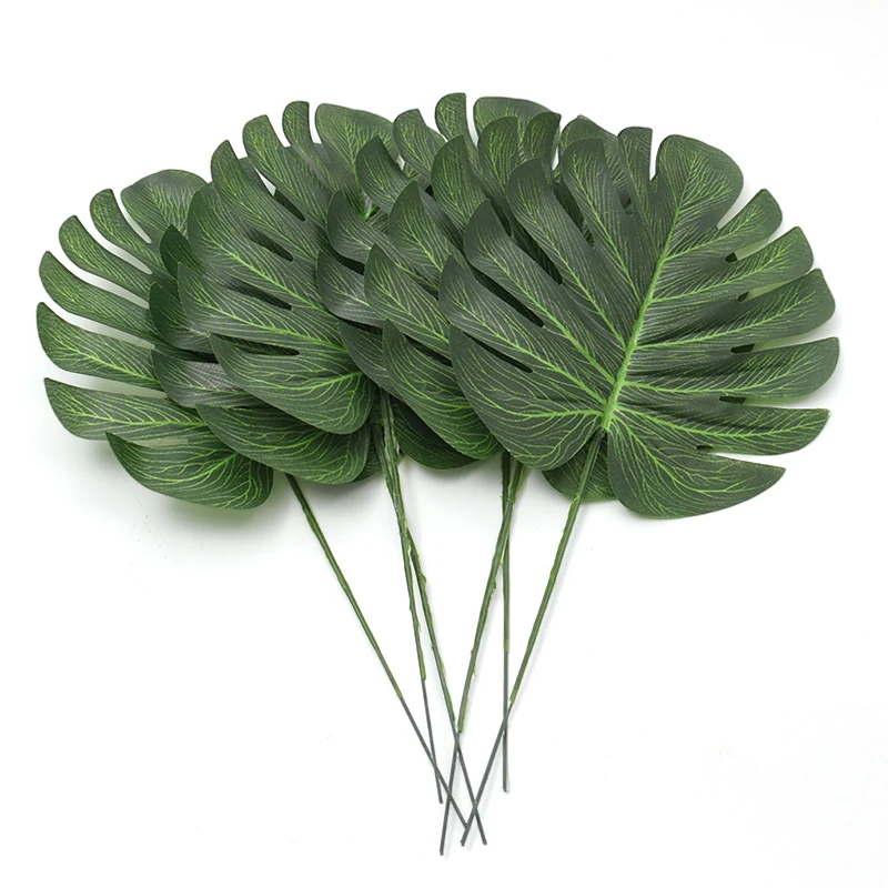 10pcs Artificial Green Turtle Leaf Scattered Tail Leaf Fake Silk Plant For DIY Wedding Birthday Party Home Decor Palm Leave