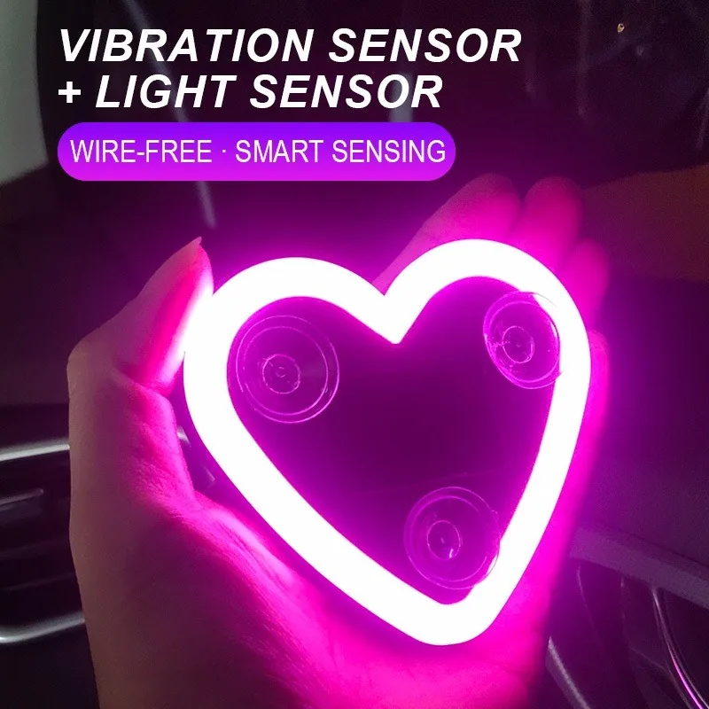 Universal Solar Car LED Window Decoration Heart Neon Light Auto Interior Ambient Atmosphere Lamp Gift Car Exterior Accessories