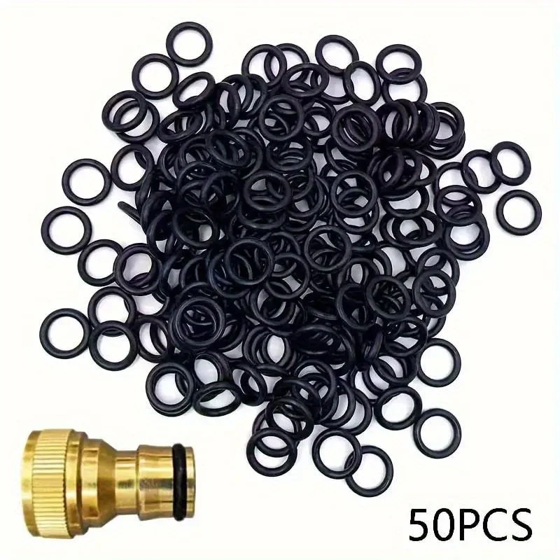 50pcs Rubber O-Ring Seals - Durable Synthetic, 16mm OD, 11.2mm ID, Black - Ideal for Garden Hoses