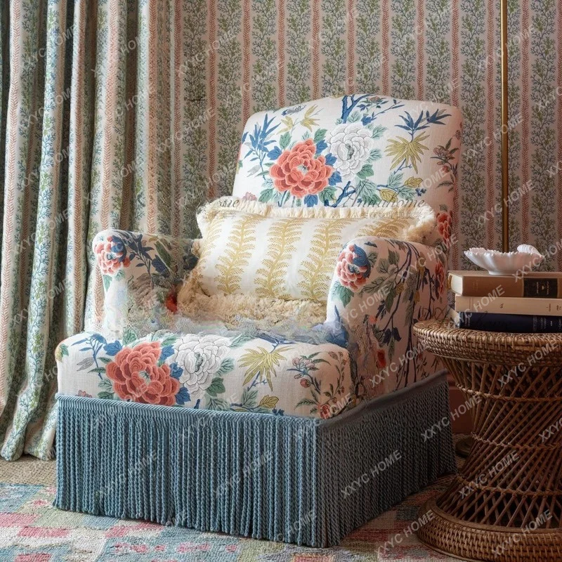 Country Printed Sofa Living Room High End Lounge Sofa Light Luxury Single Chair