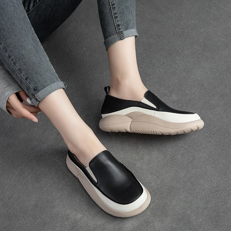 GKTINOO Fashion Women Casual Sneakers 2024 Autumn Thick Bottom Mixed Colors Genuine Cow Leather Platform Vulcanized Shoes