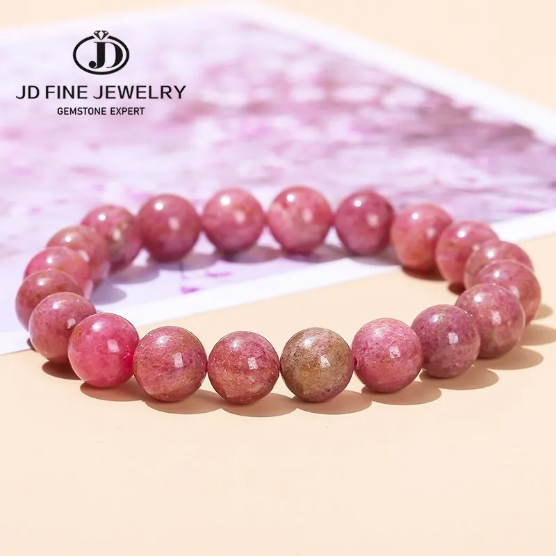 JD Natural Rhodochrosite Round Bead Bracelets For Women Fashion Reiki Energy Healing Handmade Strand Bangles Jewelry Party Gift