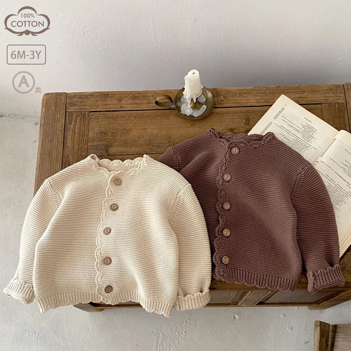 

Autumn 2025 Boys' and Girls' Handmade Crochet Solid Colour Knitted Sweater Long Sleeve Cardigan Jacket