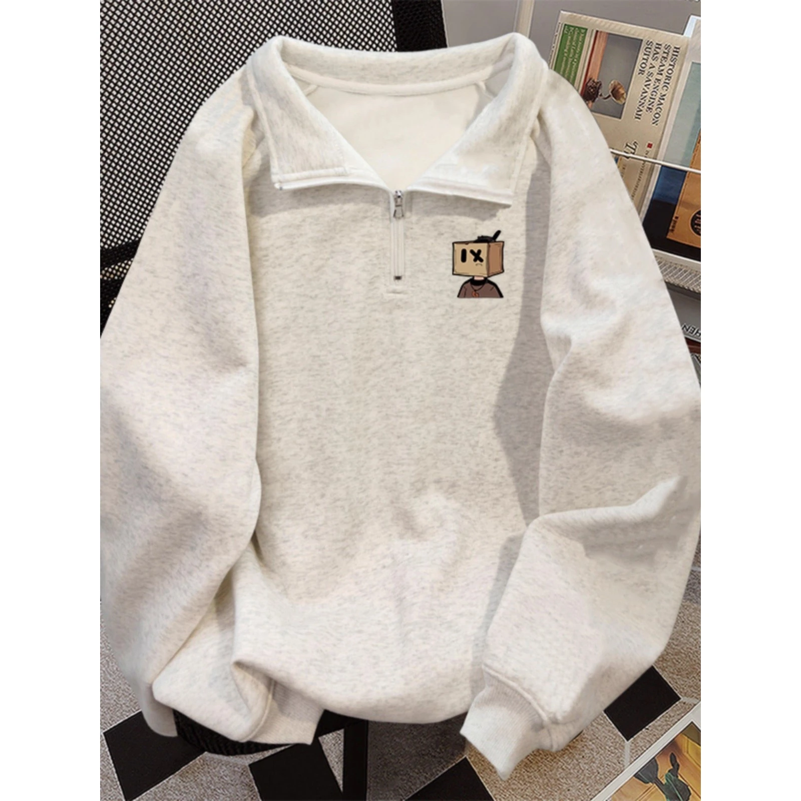 

Large Size 300 Pou American Sle Collar f Zip Hoodie Men's Autumn Winter New High Street Couple Loose Top Trendy