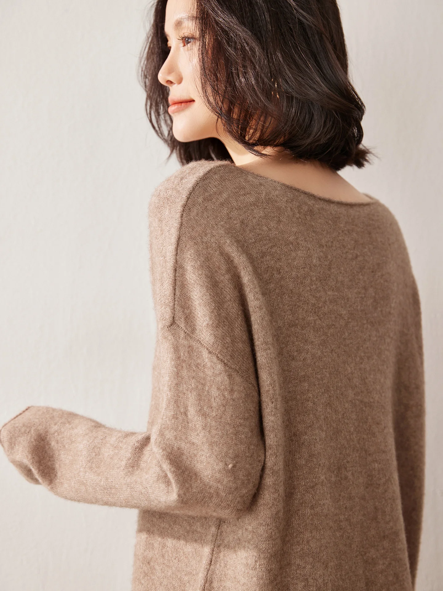 

Versatile 100% Pure Cashmere Pullover Sweater Slash Neck Soild Loose Lazy Style Relaxation Knit Long Sleeve Tops Autumn Winter