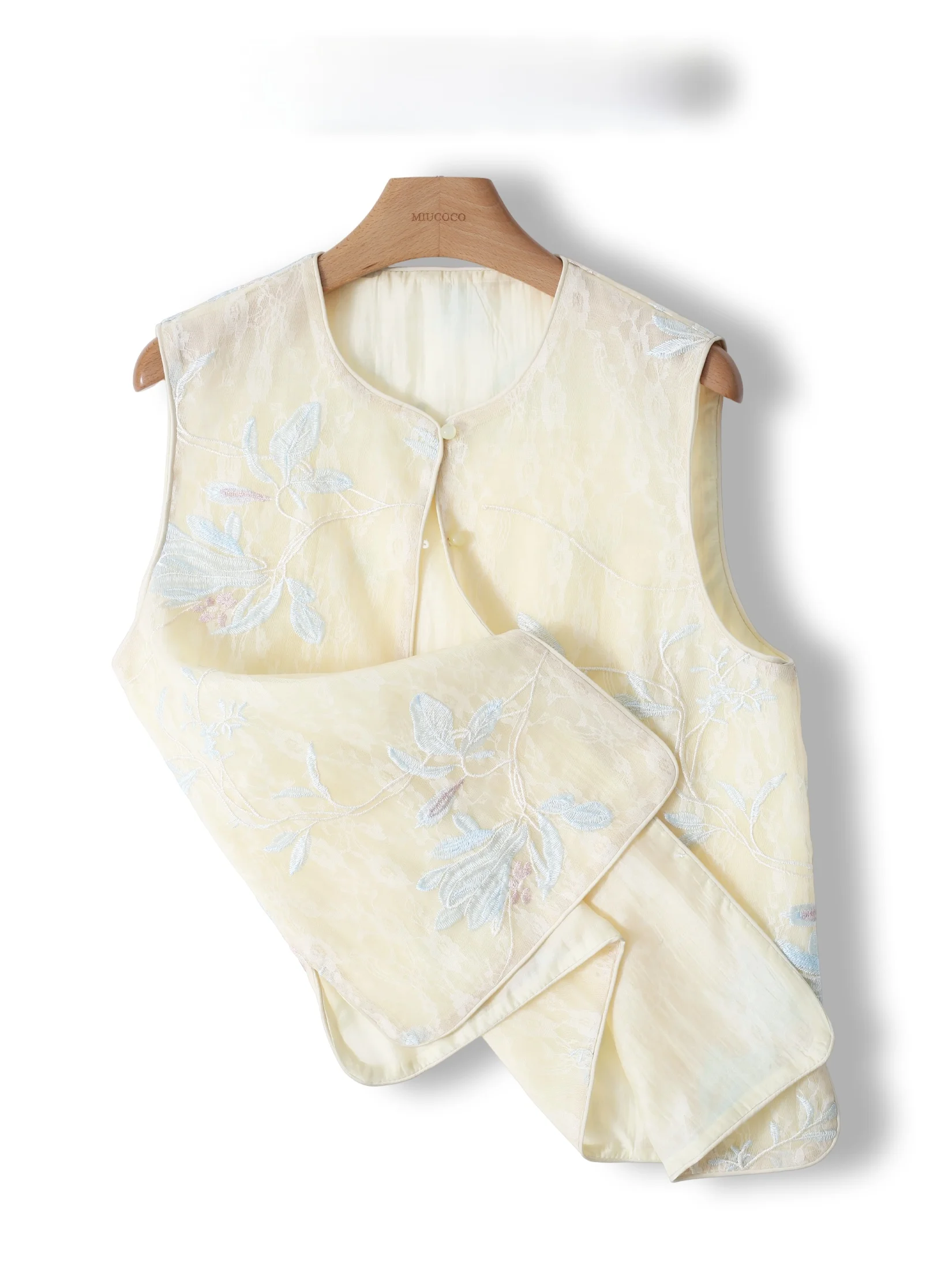 

Elegant Embroidered Vest Women's Summer Thin Sleeveless Highji Sensation Chinese Style Outerwear round Neck Single Button