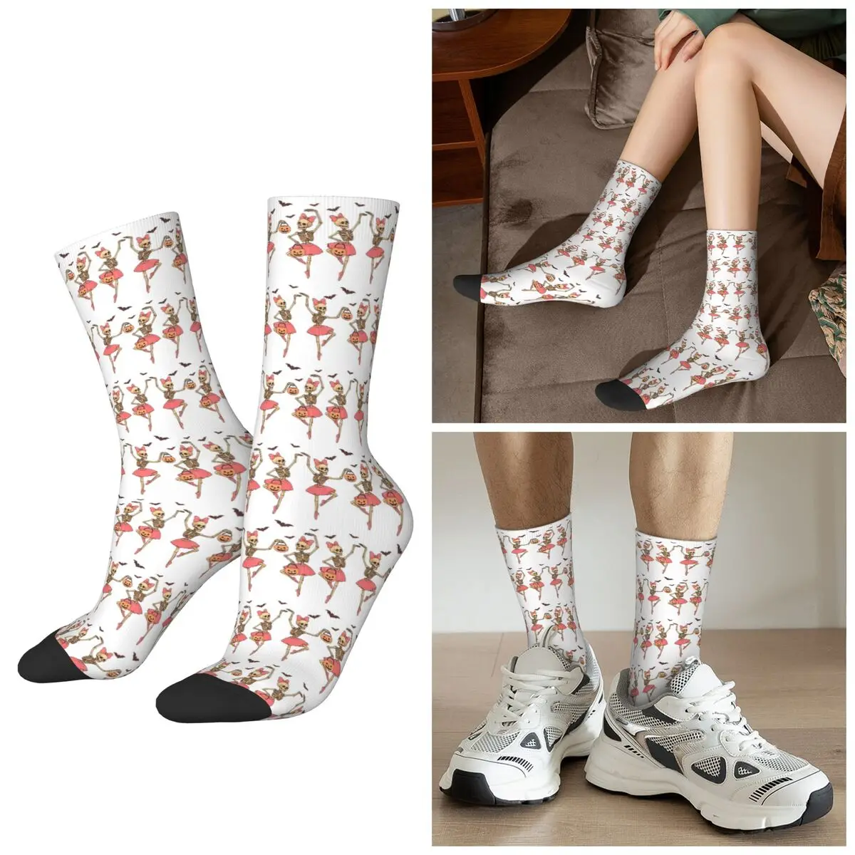 

All Seasons Halloween Ballerina Skeleton Dancing Ballet Dance Socks Harajuku Crew Socks Stockings for Unisex Valentine's Day
