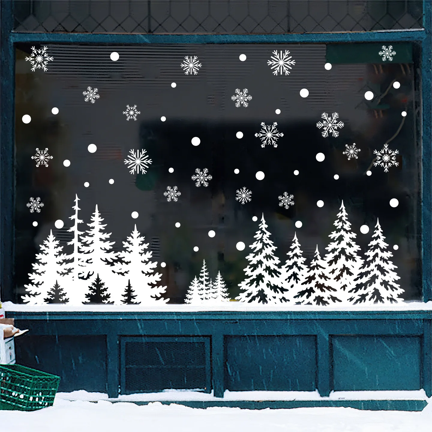 White Sticker Christmas Decoration PVC Window Stickers Christmas Tree Snowflakes Winter Scene Window Decals