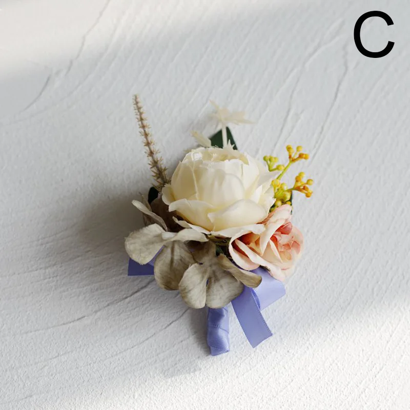 Corsage pulso dama de honra para meninas, seda artificial rosa, pulseira fita, flores mão, casamento boutonniere, festa suprimentos, tecido, 1pc