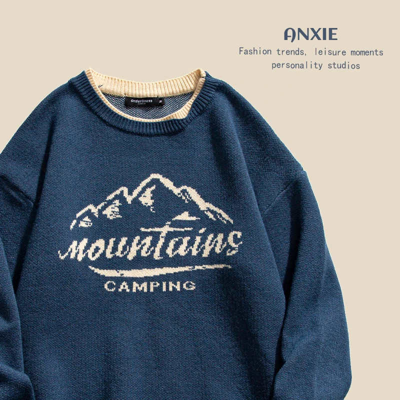 

Брендовый круглый вязаный свитер свободного кроя для мужчин, осенне-зимний, модный, парный, в стиле ретро, с длинным рукавом, эксклюзивно онлайн