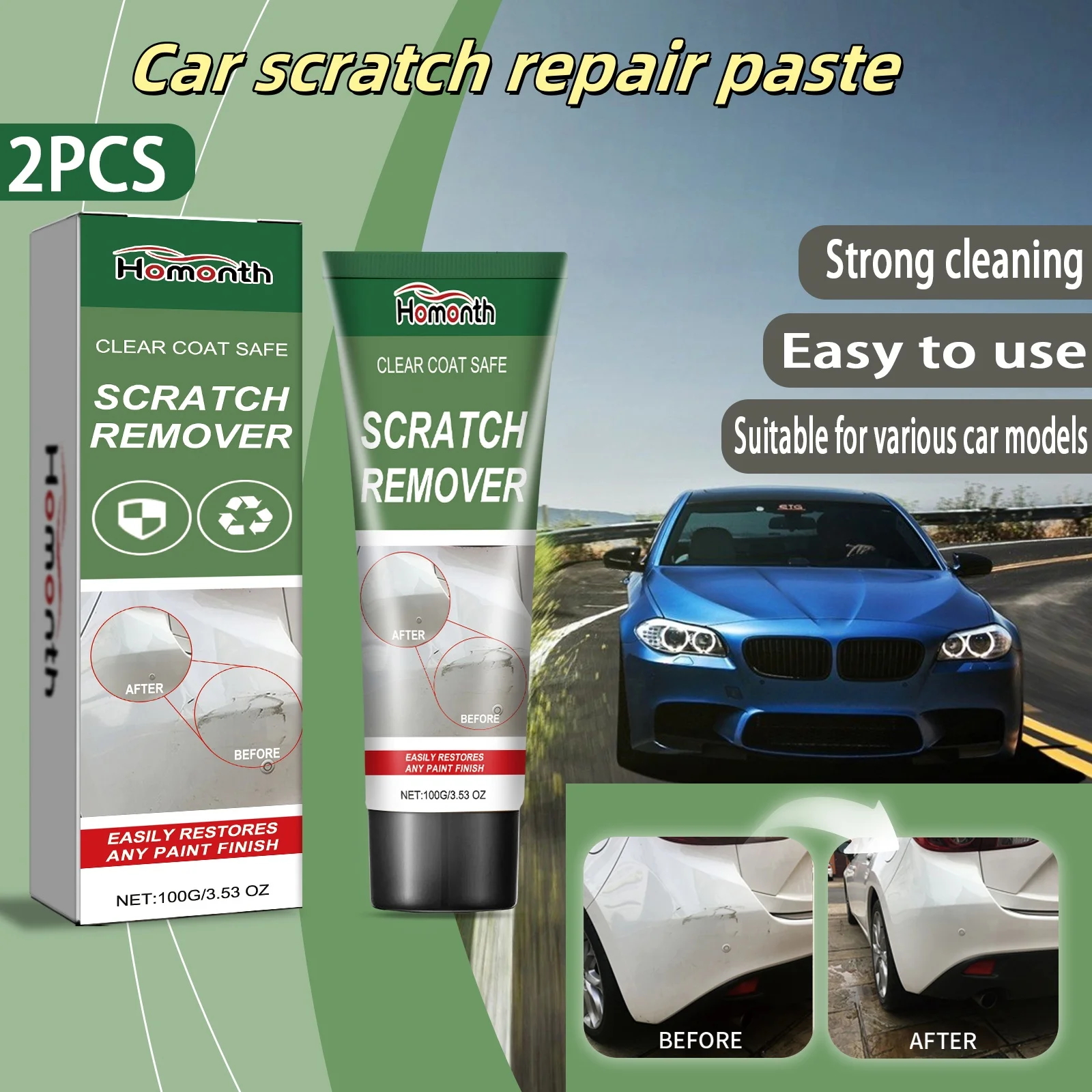 

2PCS Car Scratch Repair Paste Upgraded Car Scratch Repair Paste Polishing Wax,100g Car Scratch Remover,Car Paint Scratch Repair