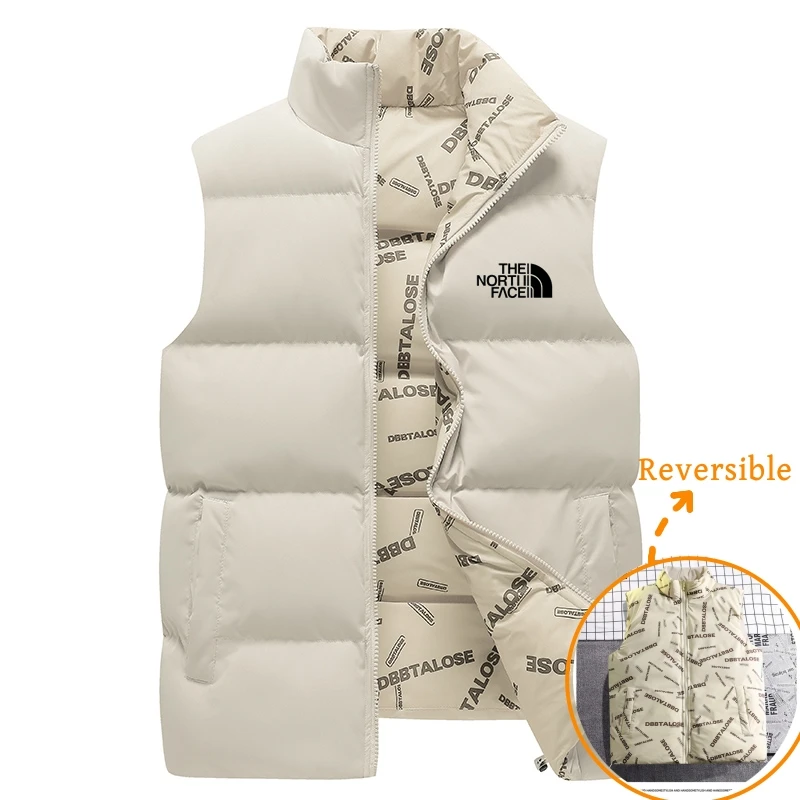 Men\'s Winter Warm Reversible Puffer Vest Sleeveless Down Jacket Insulated Thermal Gilet Casual Outdoor Zipper Outerwear