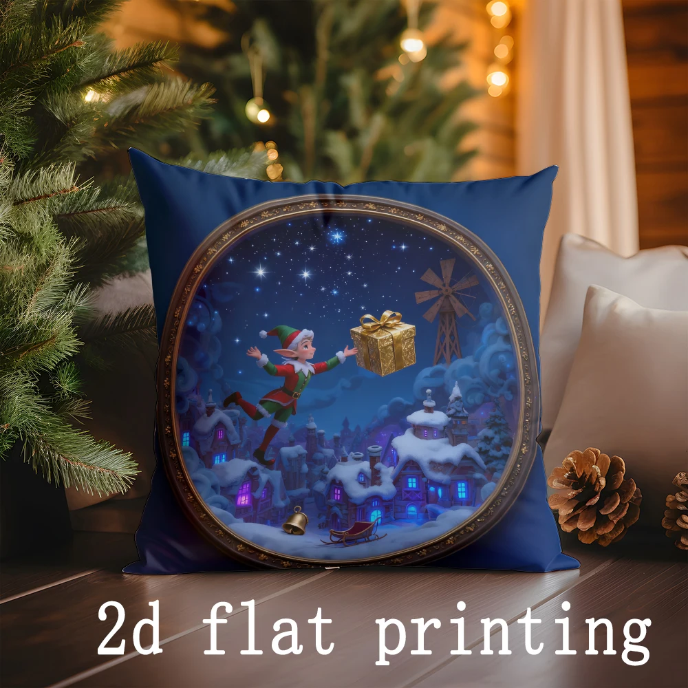 Christmas Night Scenes throw pillow cover with short plush print for living room sofa decoration cushion cover pillow covers