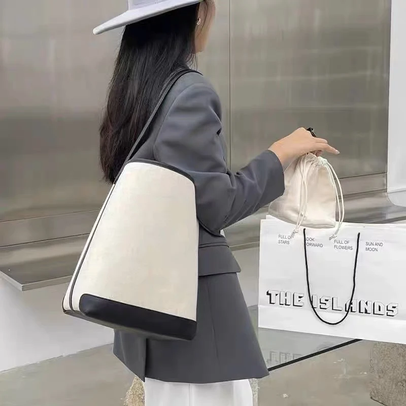 Simple Tote Bag Women Luxury Designer Handbag And Purses 2023 New In Canvas Material Bucket Shape High Capacity Sling Bag Y2K
