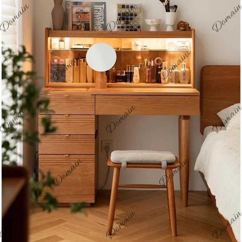 BX Cherry Wood Nordic Makeup Vanities High-end Modern Storage Ambient Light Makeup Vanities Office Bedroom Furniture La Mesa