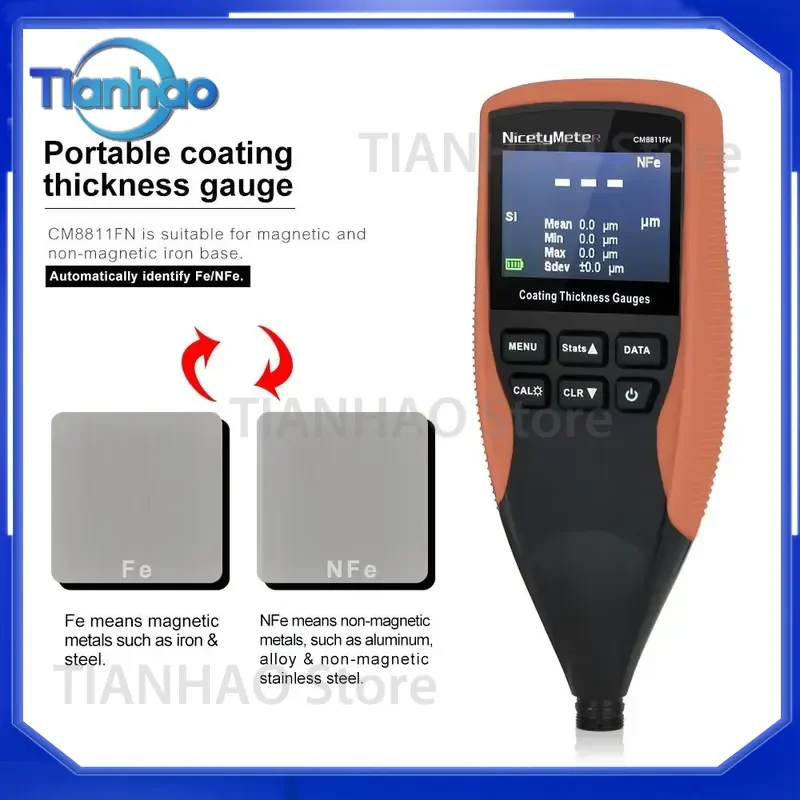 for CM8811FN Digital Coating Thickness Gauge Fe NFe Paint Meter 0-1250um LCD Backlight Car Body Film Tester Professional Tool