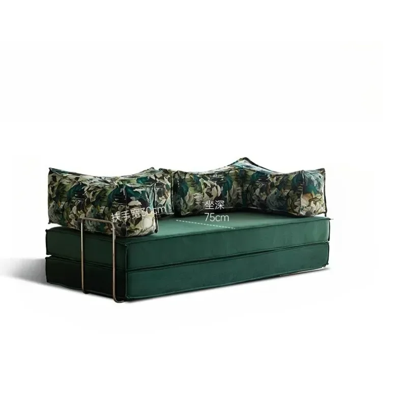 Fabric sofa small apartment living room straight row module double triple folding dual-purpose sofa bed