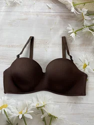 Three-breasted solid color D cup ladies underwear sexy big chest thin mold cup high-end bra