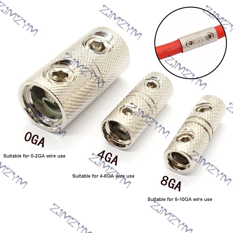 2Pc Car Stereo Power Wire Coupler Terminals Wire Splice Coupler Car Audio Brass Terminal Butt Connectors 0 Gauge 4 Gauge 8 Gauge