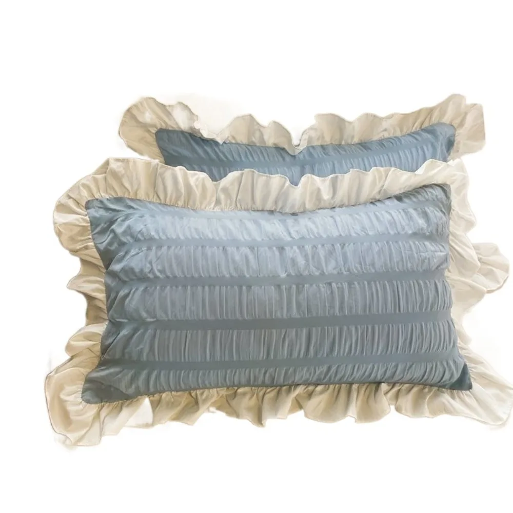 

2PCS Cute Candy Color Ruffle Pillow Case Nordic Style Decorative Princess Pillowcase Soft Comfortable Pillow Towel Bedroom