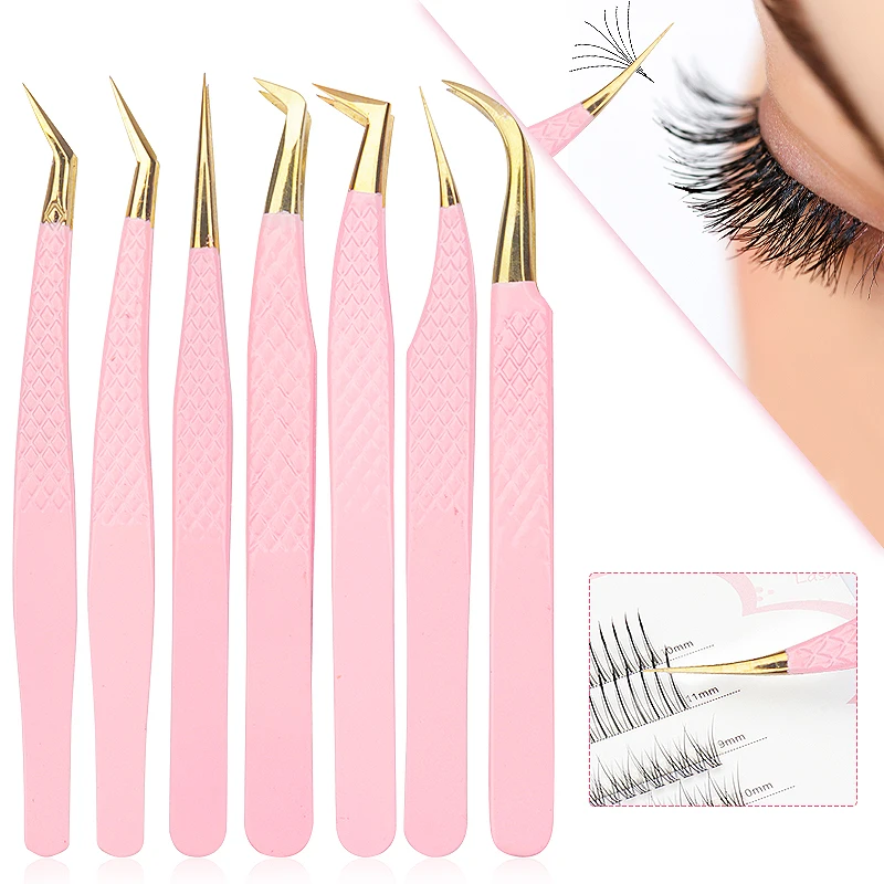 1pcs Pink Stainless Steel Lashes Tweerzers Eyebrow Hair Removal Tweezers High Precision Eyelash Extension Clip Makeup Tools