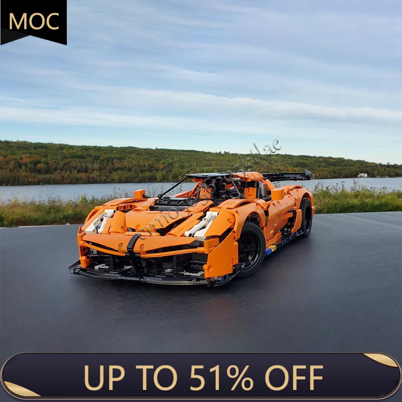 

New 2599 PCS MOC Technology Racing Orange Supercar Model Building Blocks Speed Vehicle Bricks Toys Kids Adult Halloween Gifts