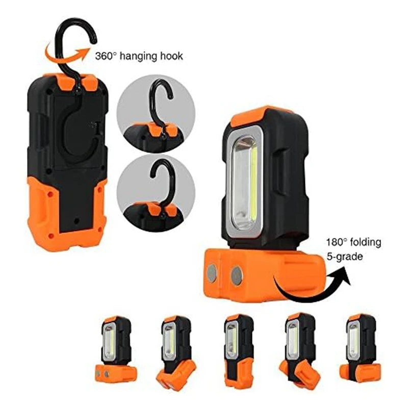 1 Piece Portable LED Work Light, Hanging Hook & Magnetic Flashlight As Shown Battery Operated Pocket Work Lights