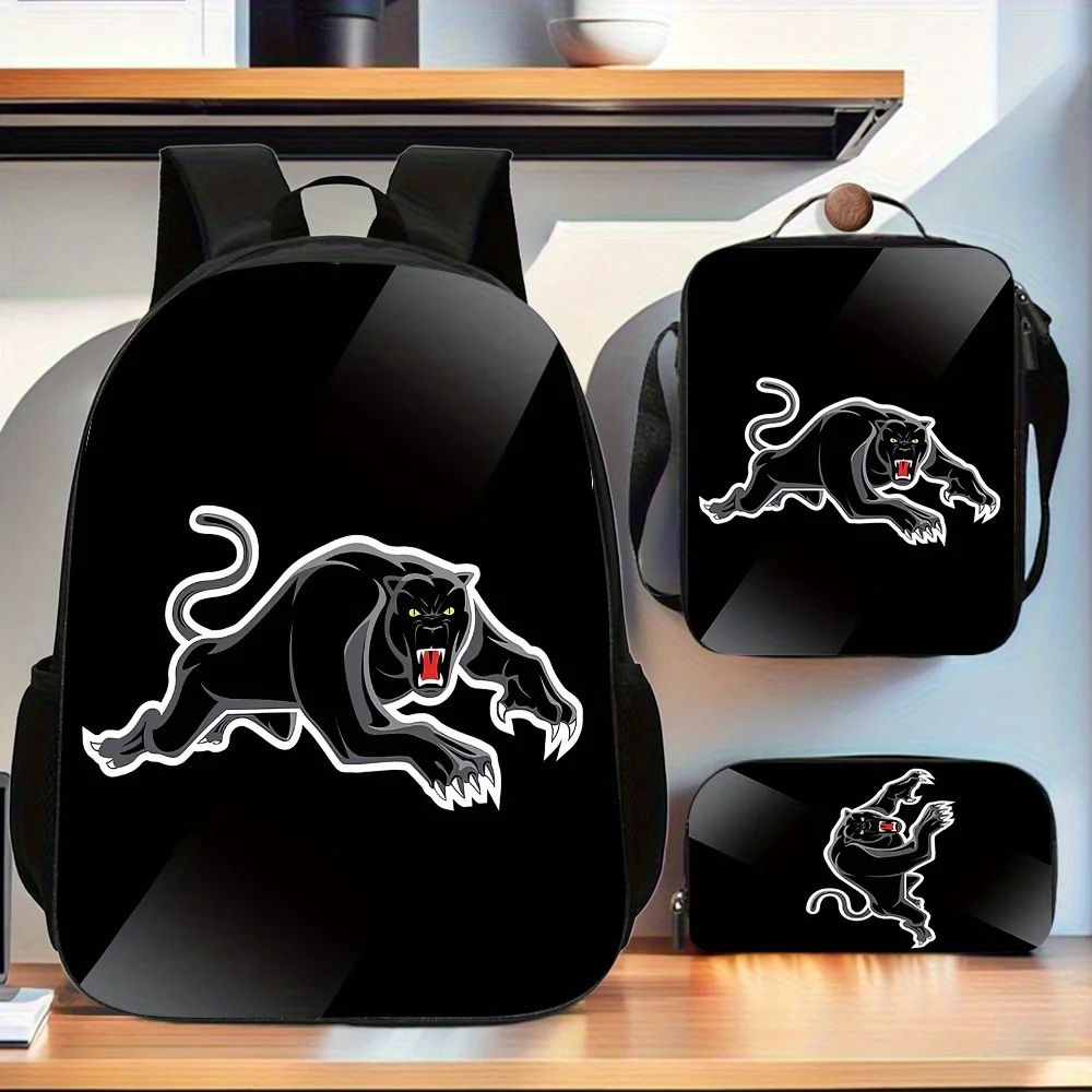 

panthers 3pcs Trendy Backpack Set, backpack lunch bag pencil case set with adjustable shoulder straps and zippered handbag with