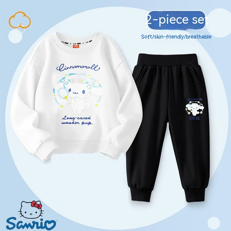 Anime Sanrio Cinnamoroll Kawaii Children's Clothing 2pcs Suit Korean Cute Spring And Autumn Sportswear Girl Cartoon Casual Wear