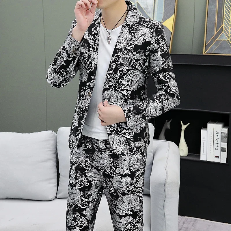 Traje De Hombre Elegante (Blazer+ Pants) Men\'s Fashion Business Professional Gentleman Print Wedding Casual Elegant Man Suit