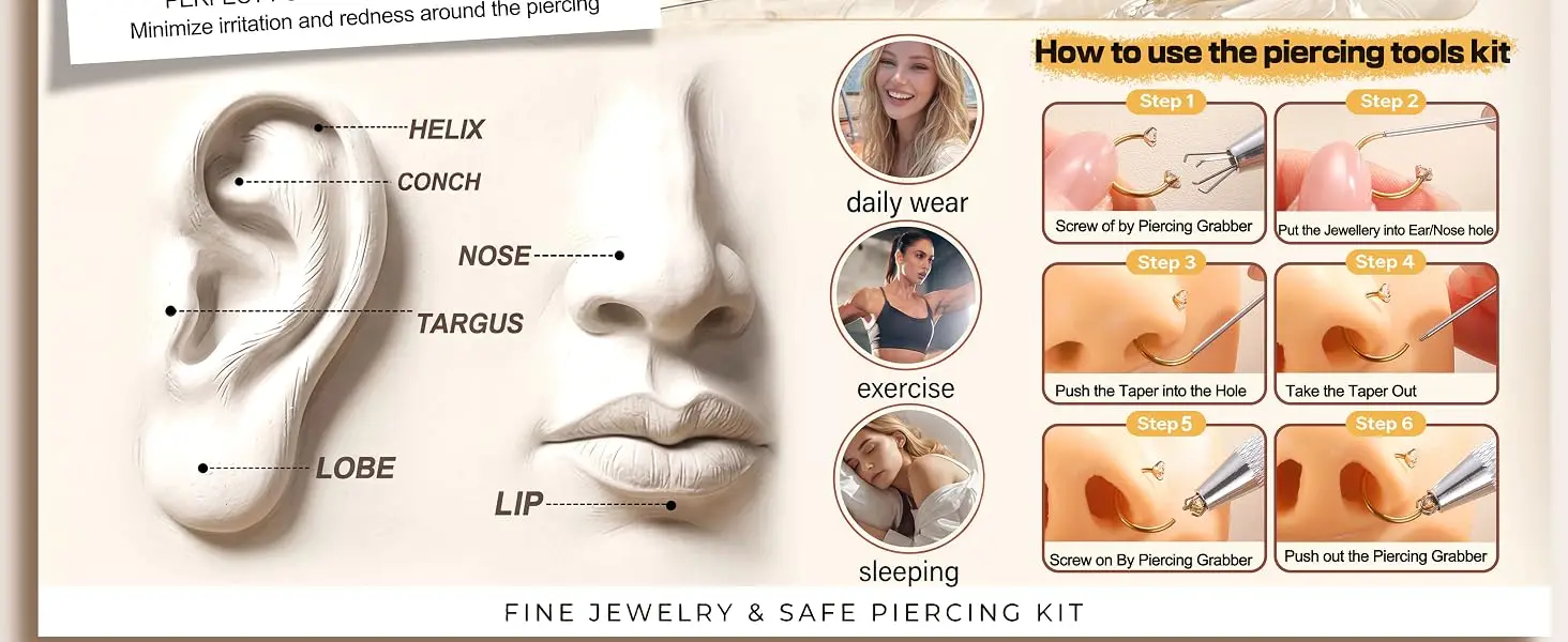 Drperfect 8 Stück Chirurgenstahl Hufeisen-Nasenring Septumring Knorpel Helix Tragus Ohrring Lippen Daith Ohrpiercing Schmuck – Detail 4