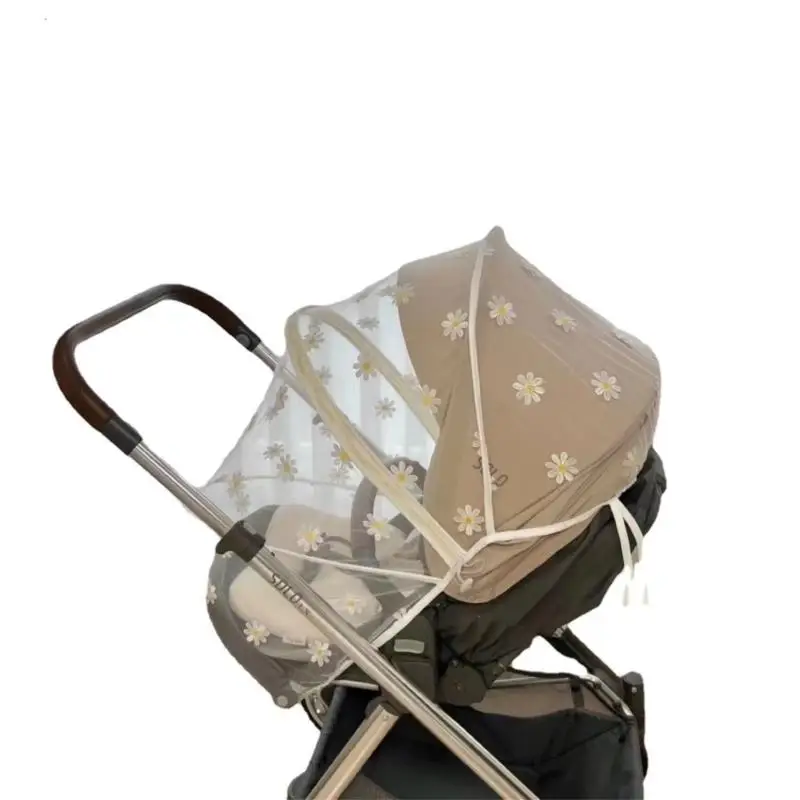 Kinderwagen Klamboe Full-Cover Zomer Ademende Muggenhoes Daisy Borduurwerk Gaas Zonnescherm Kinderwagen Accessoires