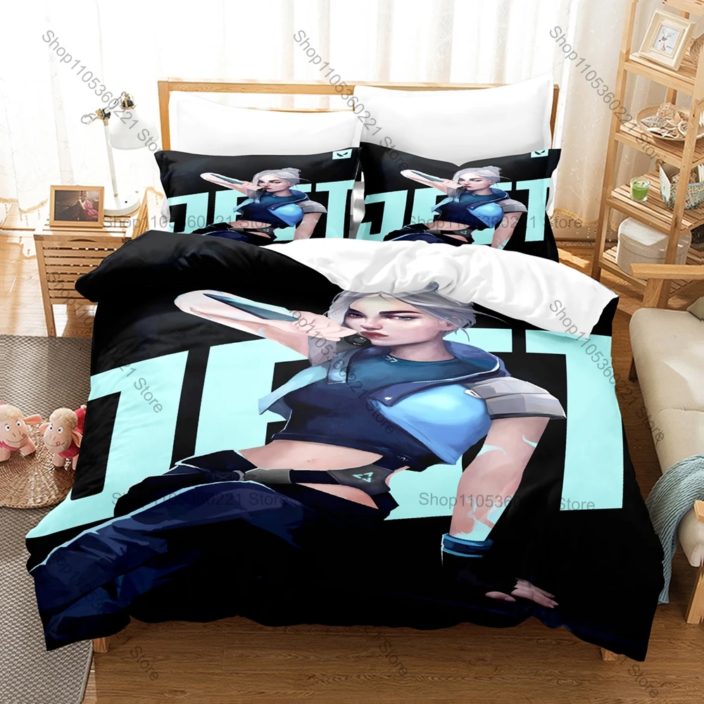 Game VALORANT Jett Printed Bedding Set 3Pcs Cool Character Pattern Comfortable Bed Linen for Bedroom